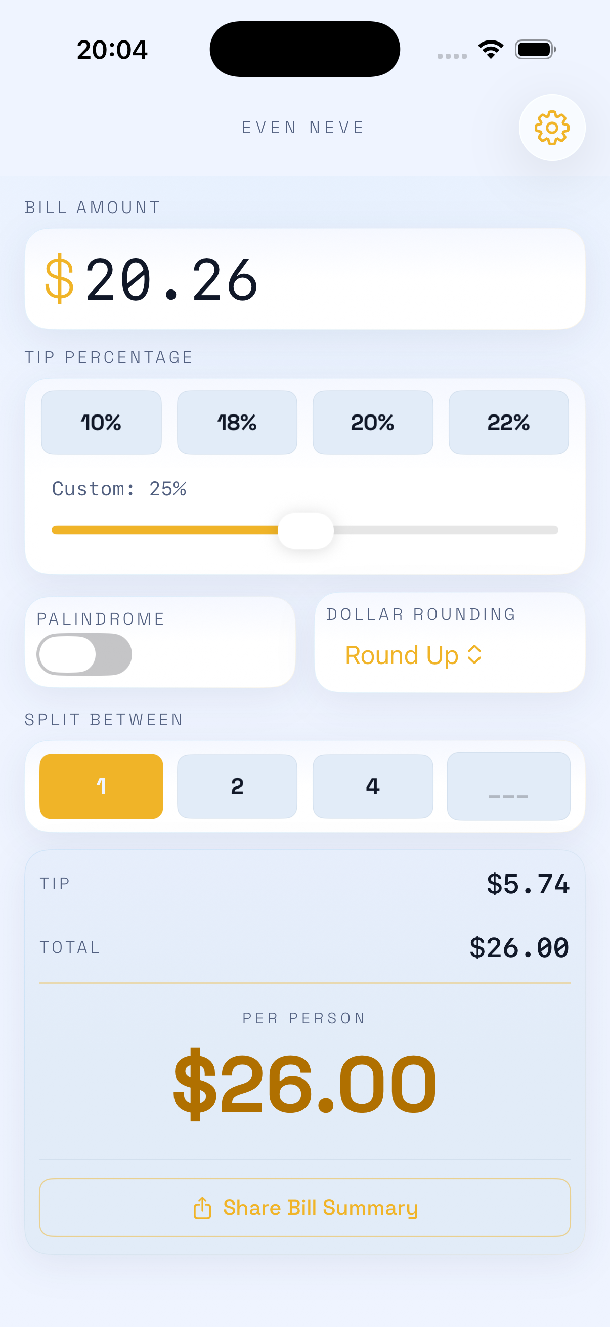 Dollar rounding set to Round Up with $26.00 total